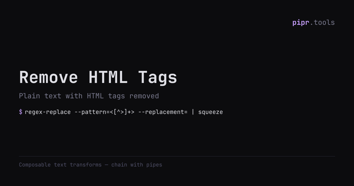 Remove HTML Tags — pipr.tools