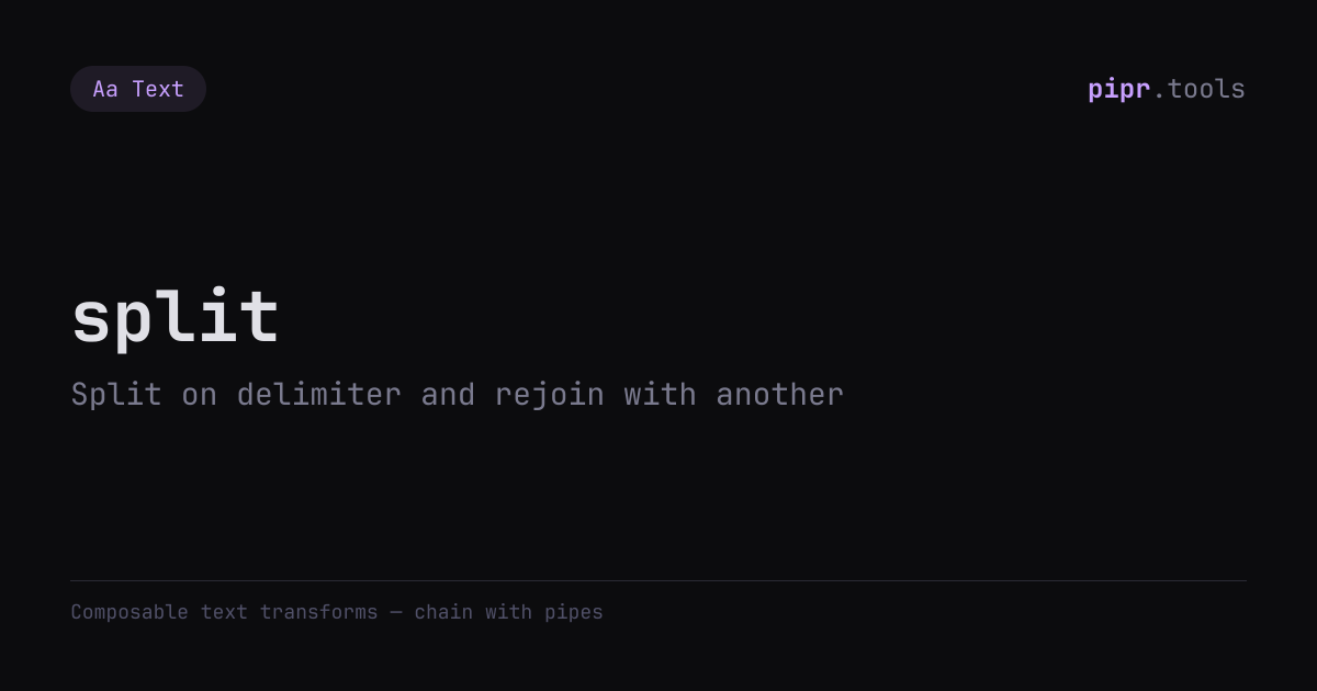 Split Online — Split on delimiter and rejoin with another — pipr.tools